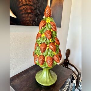 Macys Festive Pinecone and Leaf Decor ceramic tree by Lillian King signed